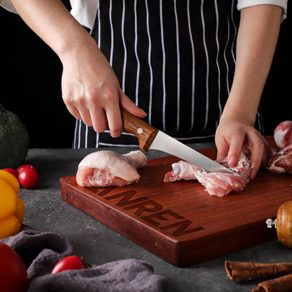 TAN REN Japanese Gyuto Chef Knife, 7 Inch Stainless Steel Chef Knife | Full Tang Kitchen Knife with Ergonomic Wooden Handle for Meat, Vegetables and Fruits