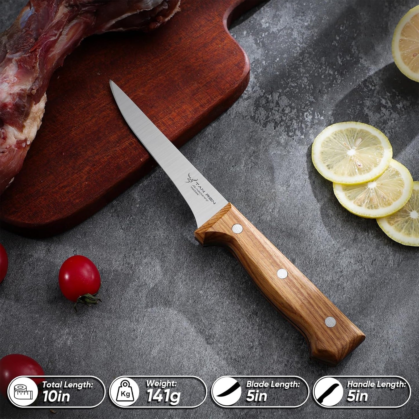 TAN REN Japanese Gyuto Chef Knife, 7 Inch Stainless Steel Chef Knife | Full Tang Kitchen Knife with Ergonomic Wooden Handle for Meat, Vegetables and Fruits
