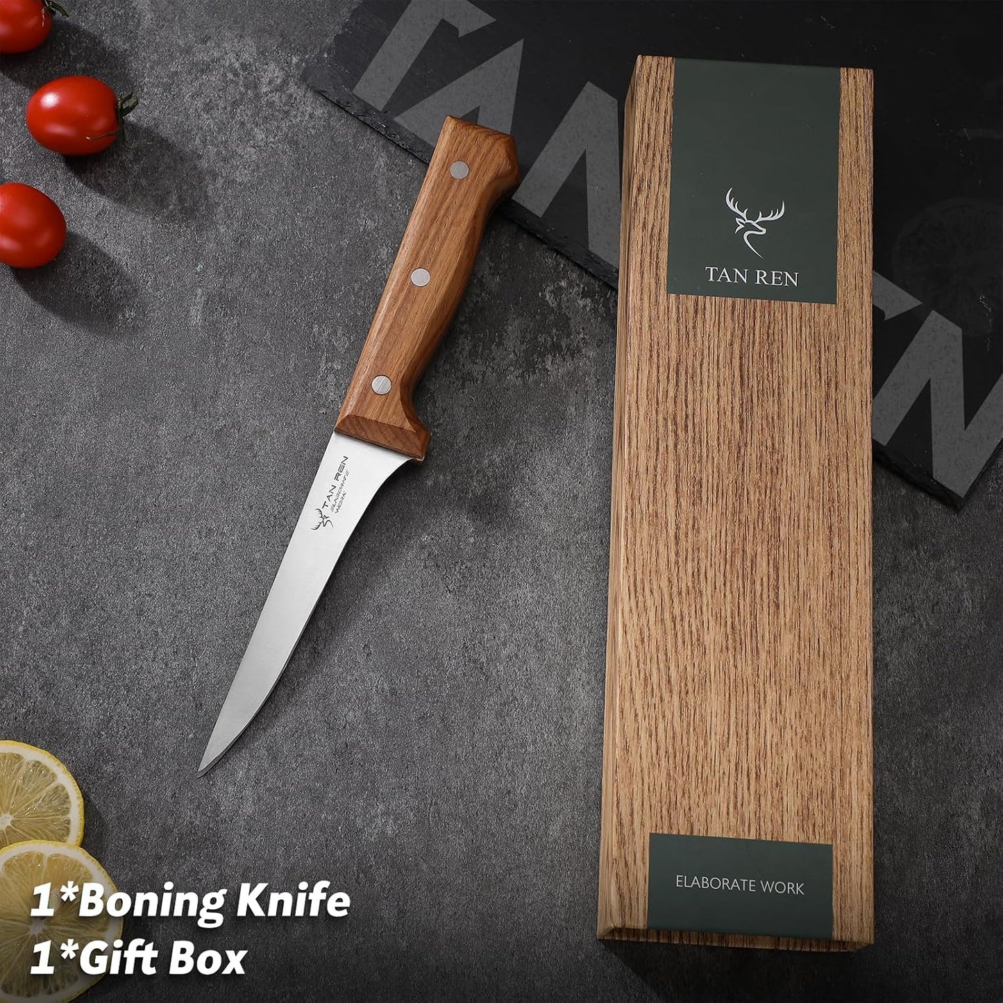 TAN REN Japanese Gyuto Chef Knife, 7 Inch Stainless Steel Chef Knife | Full Tang Kitchen Knife with Ergonomic Wooden Handle for Meat, Vegetables and Fruits