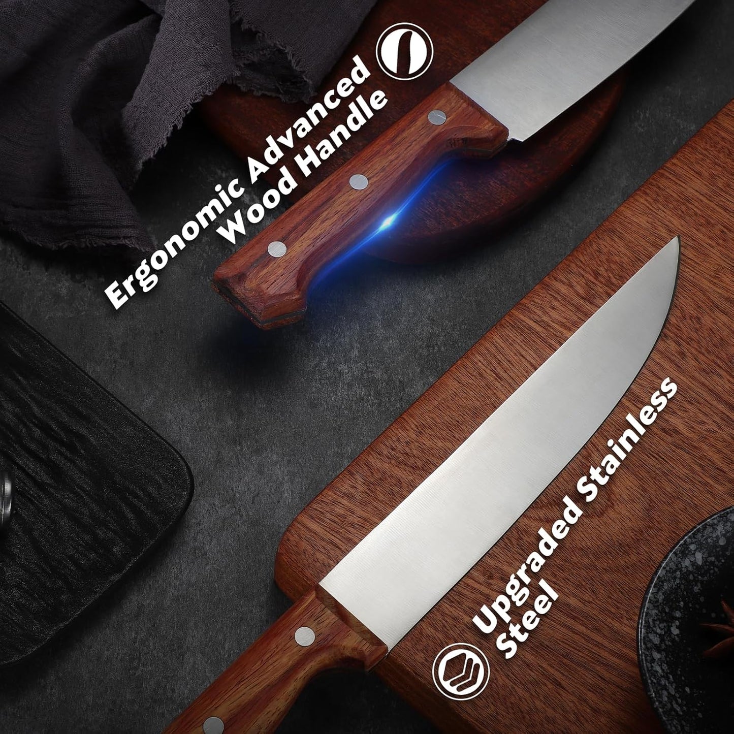 TAN REN Japanese Gyuto Chef Knife, 7 Inch Stainless Steel Chef Knife | Full Tang Kitchen Knife with Ergonomic Wooden Handle for Meat, Vegetables and Fruits