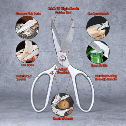 Kitchen Scissors All Purpose for Food, Heavy Duty 8.46'' Large Kitchen Shears for Cutting Vegetable, Poultry, Meat, Herb, Stainless Steel Sharp Blade, Dishwasher Safe