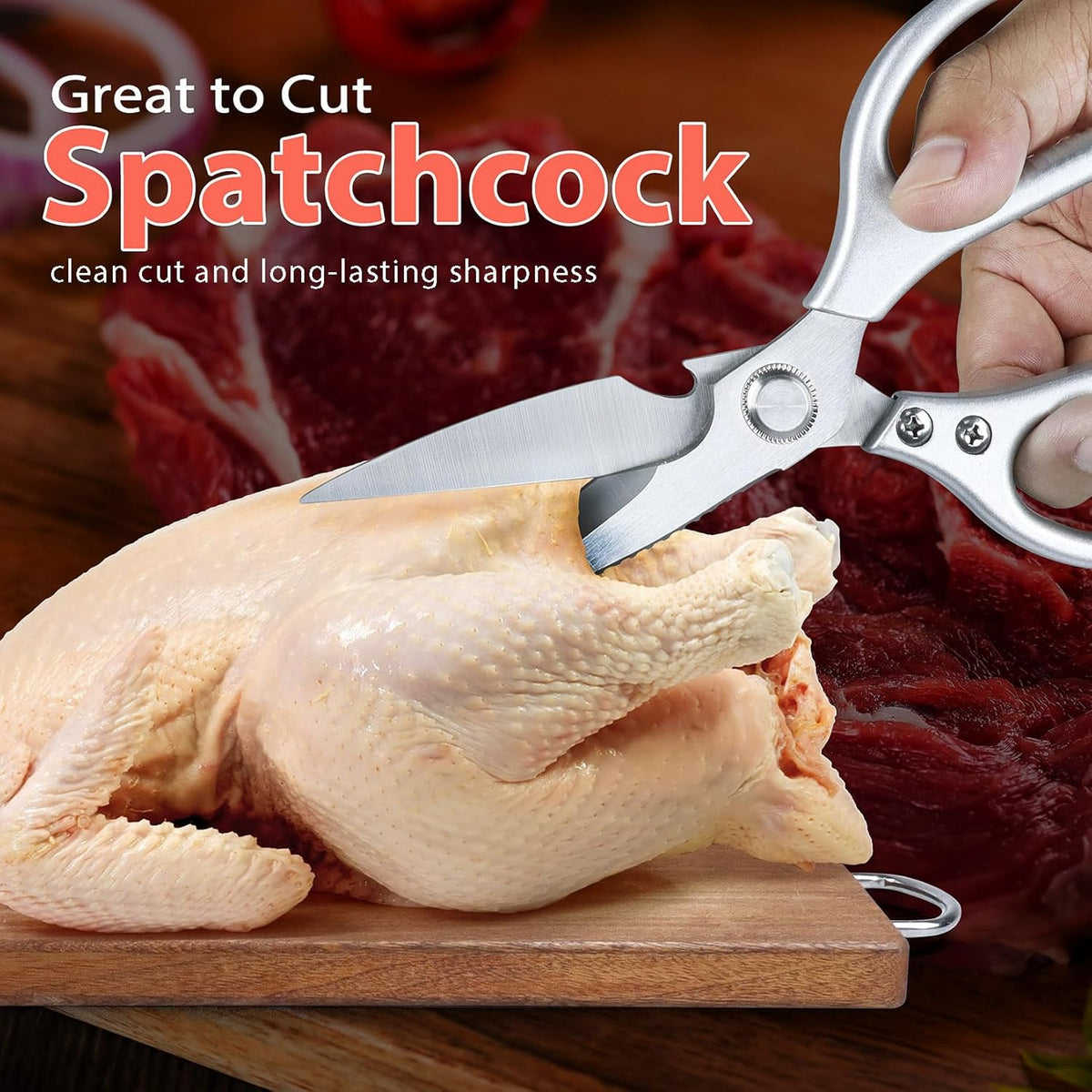 Kitchen Scissors All Purpose for Food, Heavy Duty 8.46'' Large Kitchen Shears for Cutting Vegetable, Poultry, Meat, Herb, Stainless Steel Sharp Blade, Dishwasher Safe