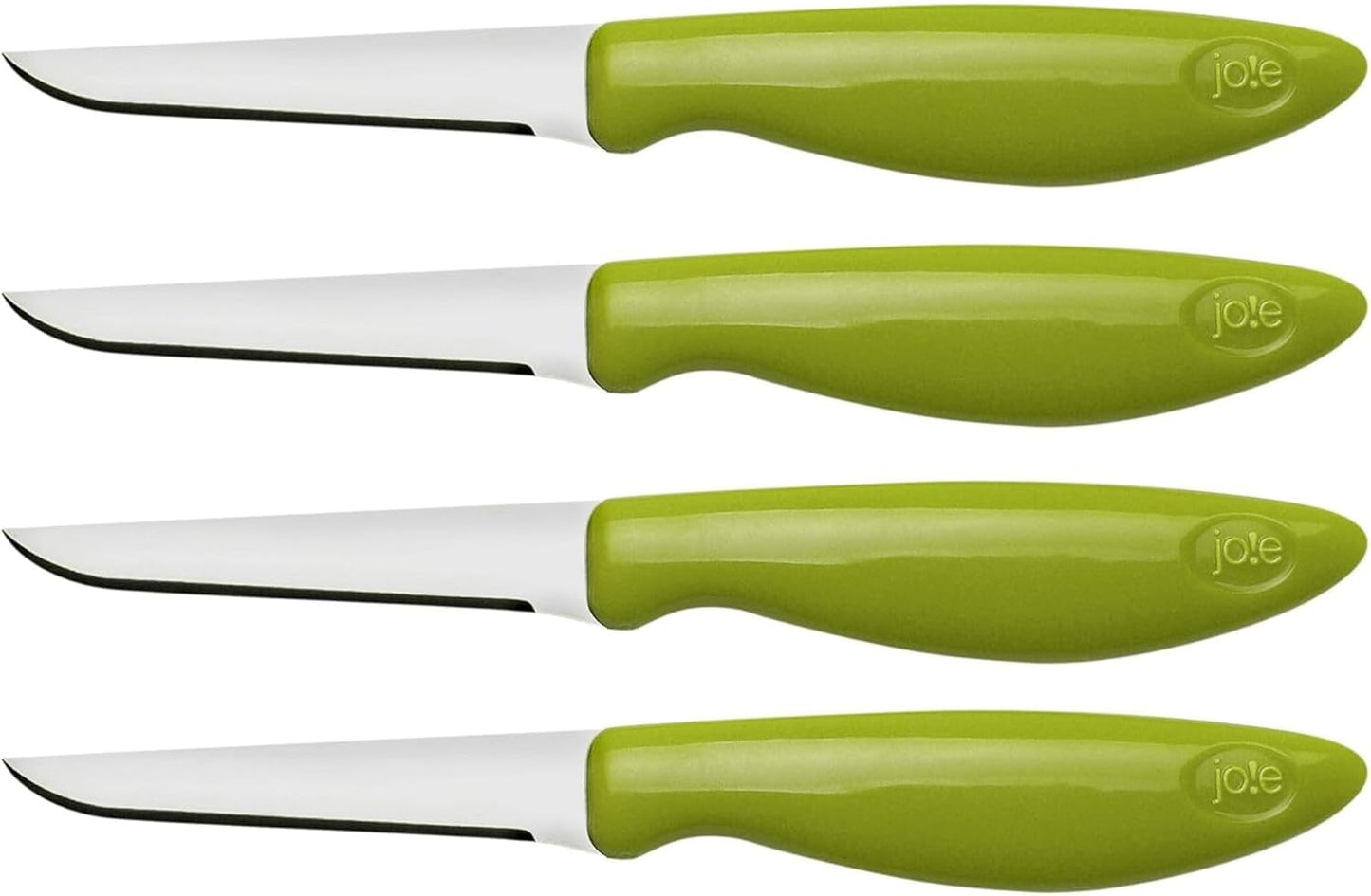 Joie Paring and Garnishing Knives, Set of 4, Stainless Steel, 2.75-Inch Tapered Blade for Maximum Precision, Ergonomic Handle, Colors May Vary