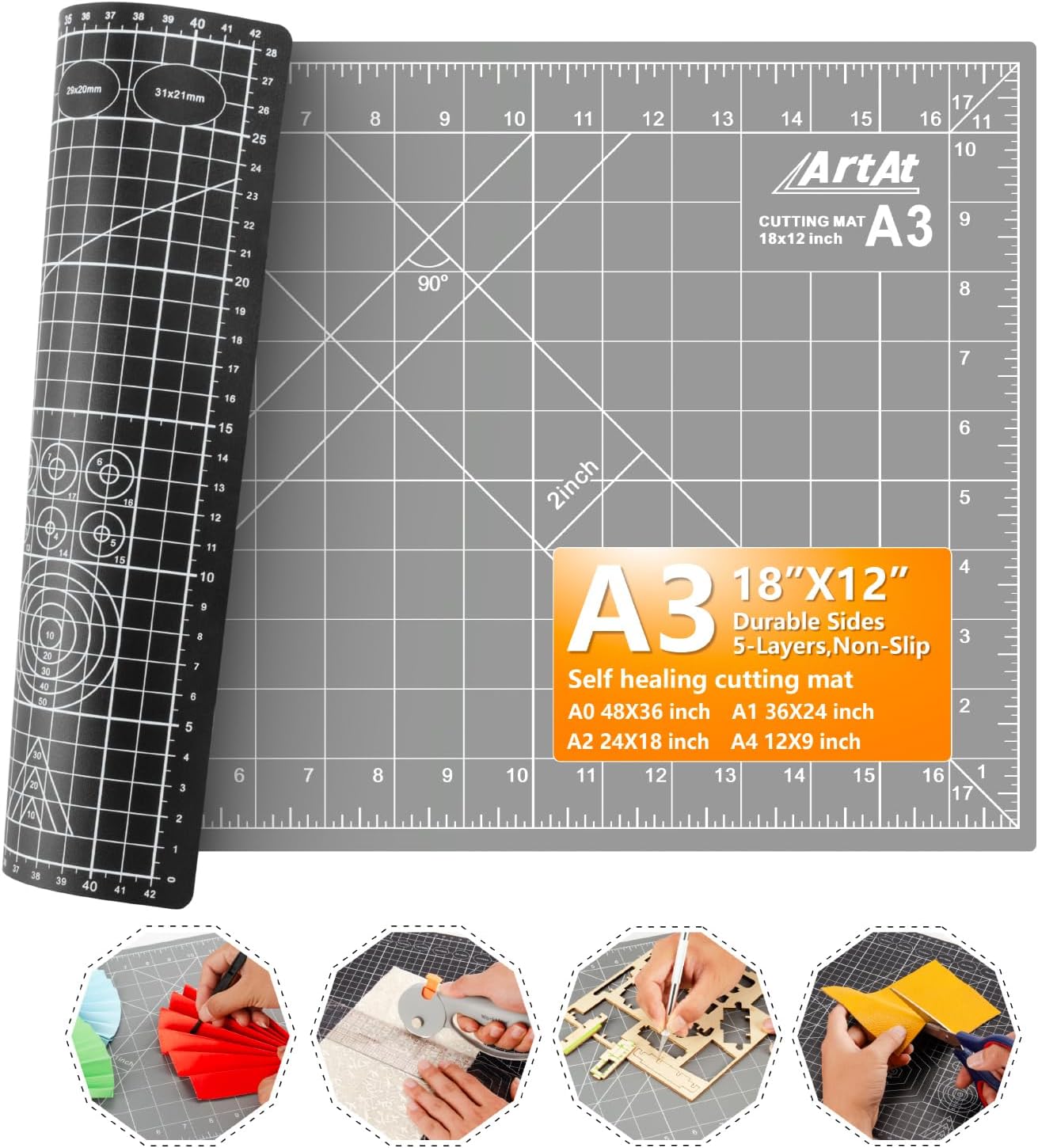 Self Healing Cutting Mat: 12″x 18″ Black-Gray Eco-Craft Cutting Mat - 5-Layer Durable Anti-Blade-Wear Material for All Your Crafting Needs