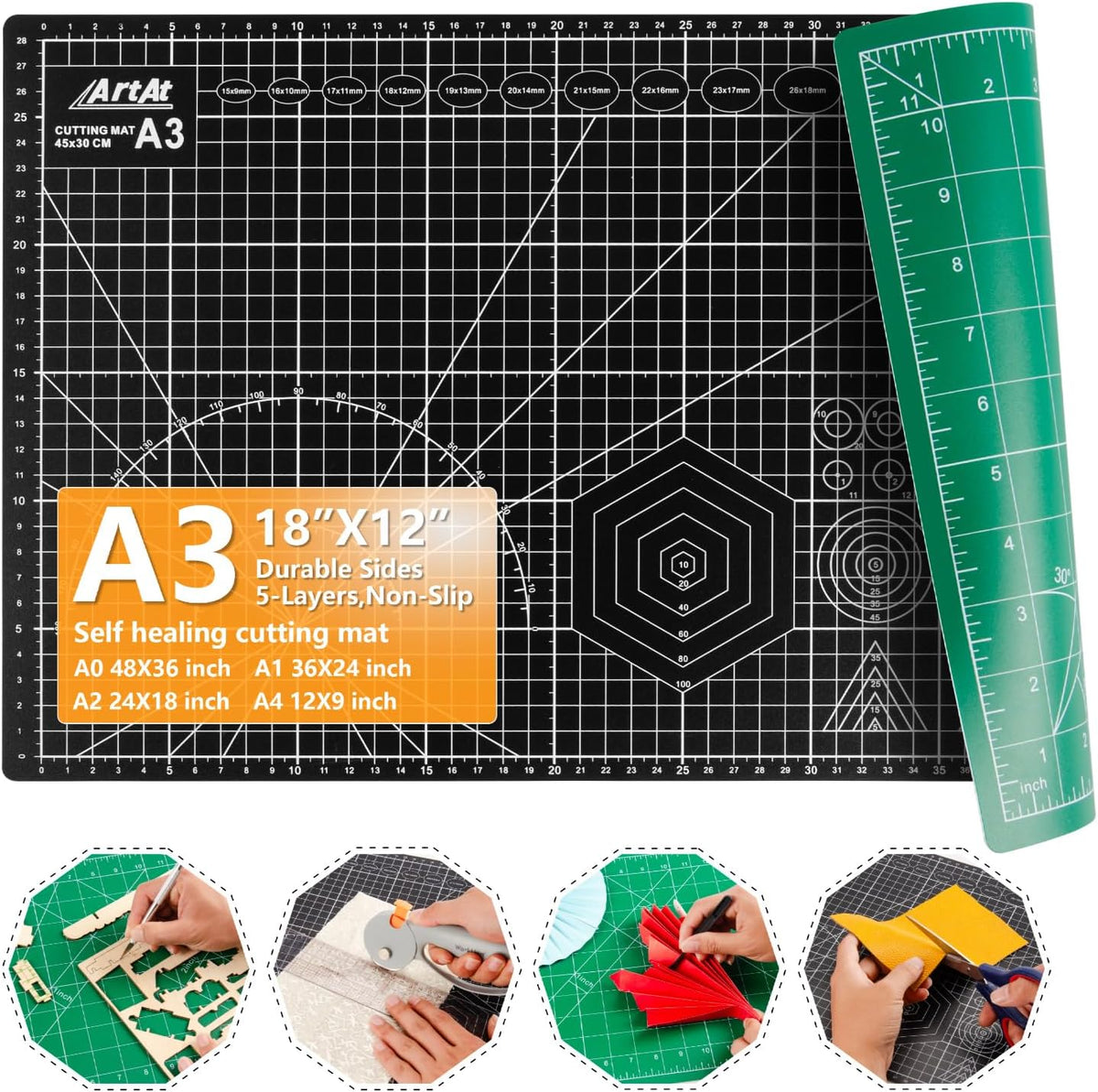 Self Healing Cutting Mat: 12″x 18″ Black-Gray Eco-Craft Cutting Mat - 5-Layer Durable Anti-Blade-Wear Material for All Your Crafting Needs