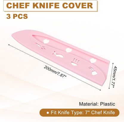 3Pcs Plastic Safety Knife Cover Sleeves for 7" Chef Knife, Chopping Knife Guard Blade Protector Universal Knife Sheath for Kitchen Bar, Pink