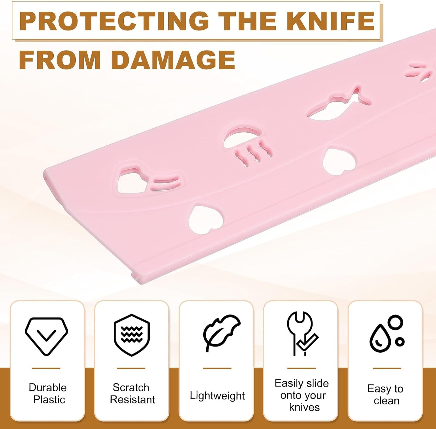 3Pcs Plastic Safety Knife Cover Sleeves for 7" Chef Knife, Chopping Knife Guard Blade Protector Universal Knife Sheath for Kitchen Bar, Pink