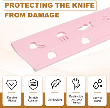 3Pcs Plastic Safety Knife Cover Sleeves for 7" Chef Knife, Chopping Knife Guard Blade Protector Universal Knife Sheath for Kitchen Bar, Pink