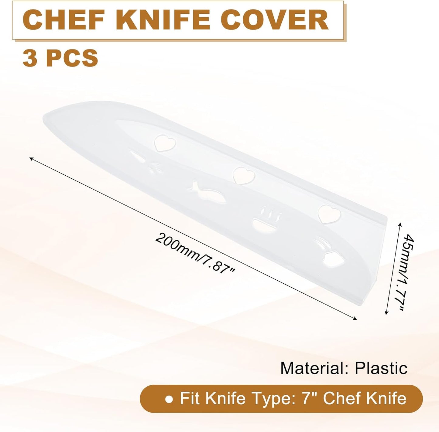 3Pcs Plastic Safety Knife Cover Sleeves for 7" Chef Knife, Chopping Knife Guard Blade Protector Universal Knife Sheath for Kitchen Bar, Pink
