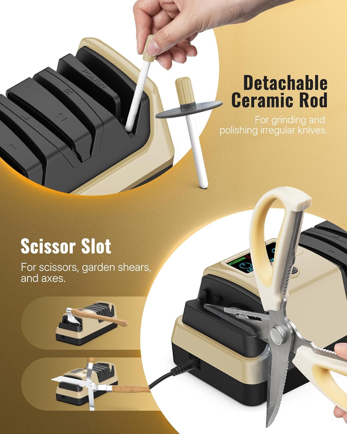 Electric Knife Sharpener, 5-in-1, 3 Rotational Speed Adjustable Electric Knife Sharpener for Straight/Serrated/Ceramic Knives, Scissors, Chef Knives, Axes, Gray H01KS06