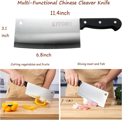 Cleaver Knife 7“- German Steel Kitchen Chopper Slicer - Super Sharp Full Tang Chinese Chef's Knife, For Women and Men