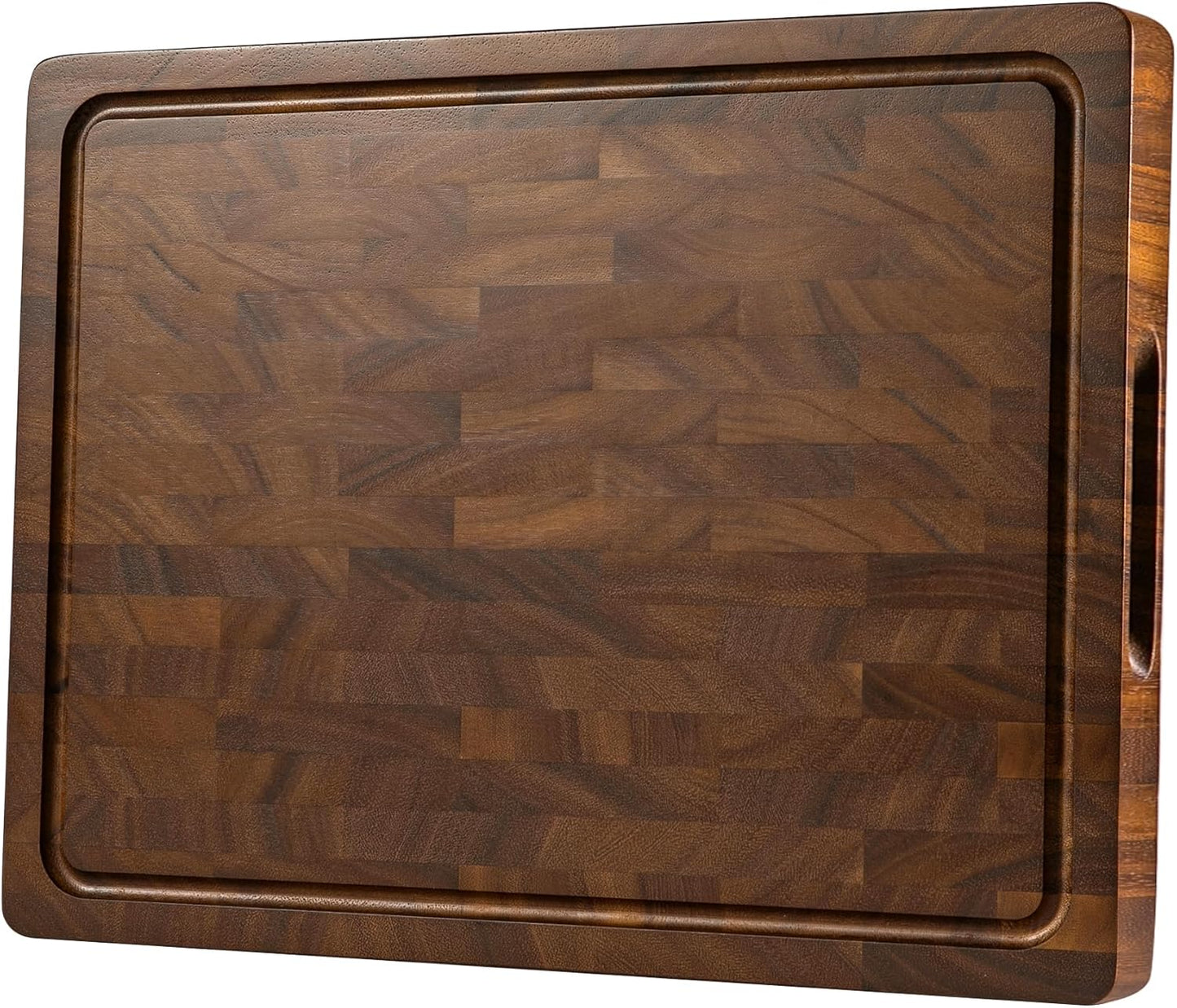 Walnut Wood Cutting Board, End Grain Cutting Boards for Kitchen, Wooden Chopping Board with Inner Handle & Juice Groove, Reversible Butcher Block Meal Prep & Serving with Gift Box, 17"×13"×1"