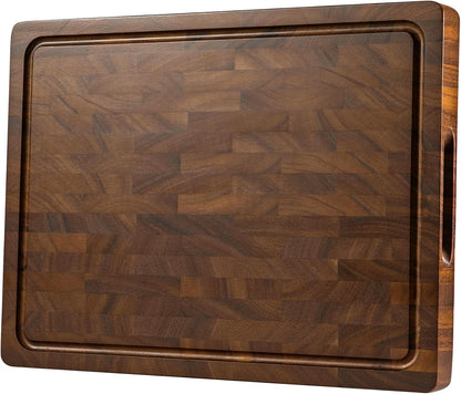 Walnut Wood Cutting Board, End Grain Cutting Boards for Kitchen, Wooden Chopping Board with Inner Handle & Juice Groove, Reversible Butcher Block Meal Prep & Serving with Gift Box, 17"×13"×1"