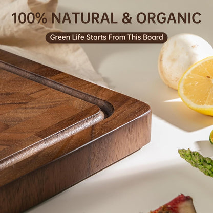 Walnut Wood Cutting Board, End Grain Cutting Boards for Kitchen, Wooden Chopping Board with Inner Handle & Juice Groove, Reversible Butcher Block Meal Prep & Serving with Gift Box, 17"×13"×1"