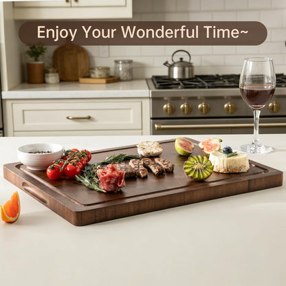 Walnut Wood Cutting Board, End Grain Cutting Boards for Kitchen, Wooden Chopping Board with Inner Handle & Juice Groove, Reversible Butcher Block Meal Prep & Serving with Gift Box, 17"×13"×1"