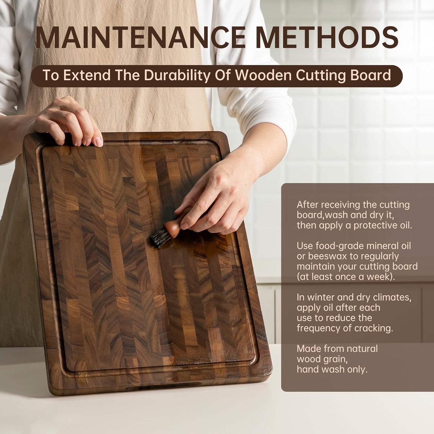 Walnut Wood Cutting Board, End Grain Cutting Boards for Kitchen, Wooden Chopping Board with Inner Handle & Juice Groove, Reversible Butcher Block Meal Prep & Serving with Gift Box, 17"×13"×1"