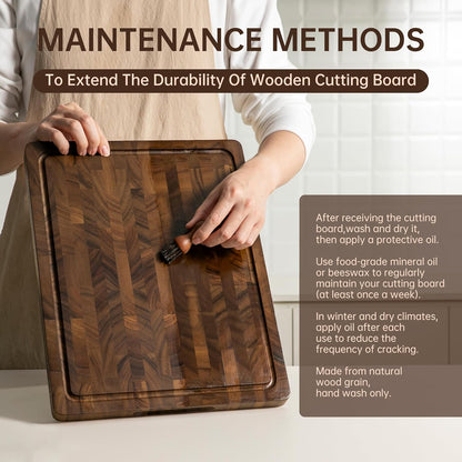 Walnut Wood Cutting Board, End Grain Cutting Boards for Kitchen, Wooden Chopping Board with Inner Handle & Juice Groove, Reversible Butcher Block Meal Prep & Serving with Gift Box, 17"×13"×1"