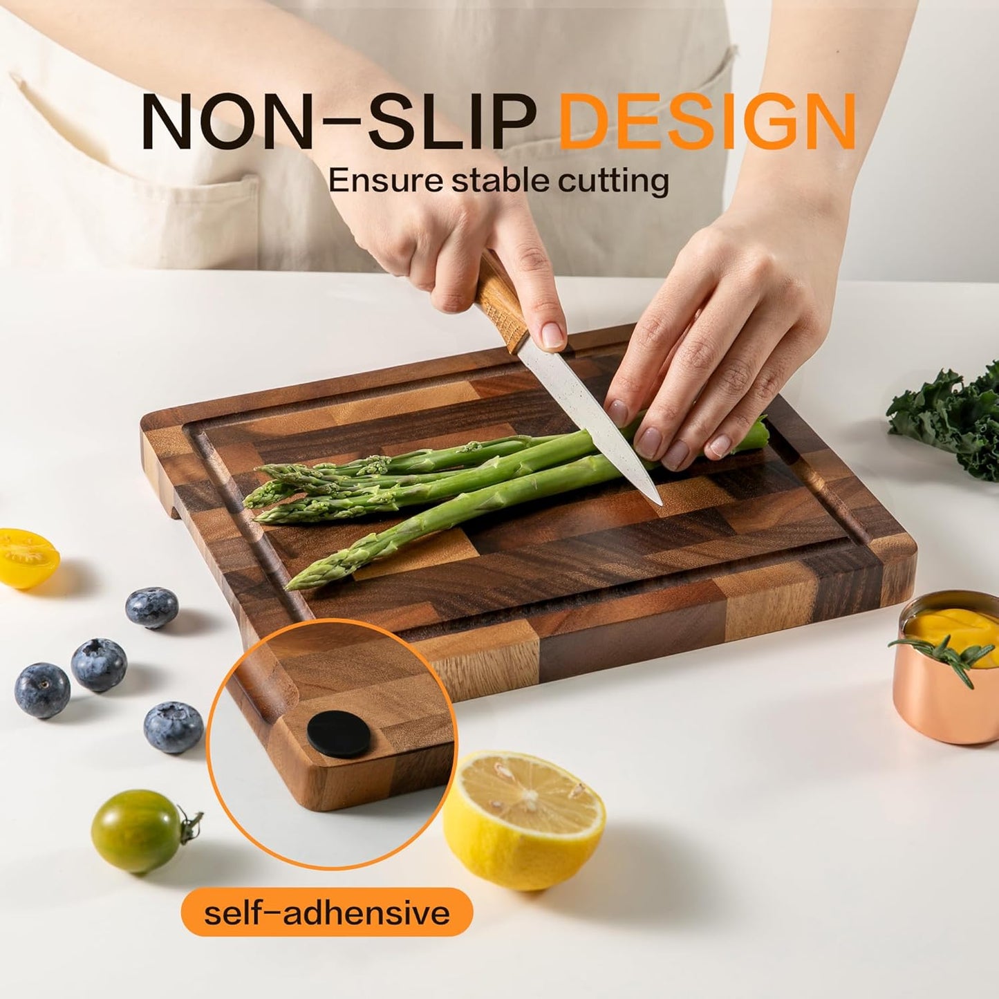 Walnut Wood Cutting Board, End Grain Cutting Boards for Kitchen, Wooden Chopping Board with Inner Handle & Juice Groove, Reversible Butcher Block Meal Prep & Serving with Gift Box, 17"×13"×1"