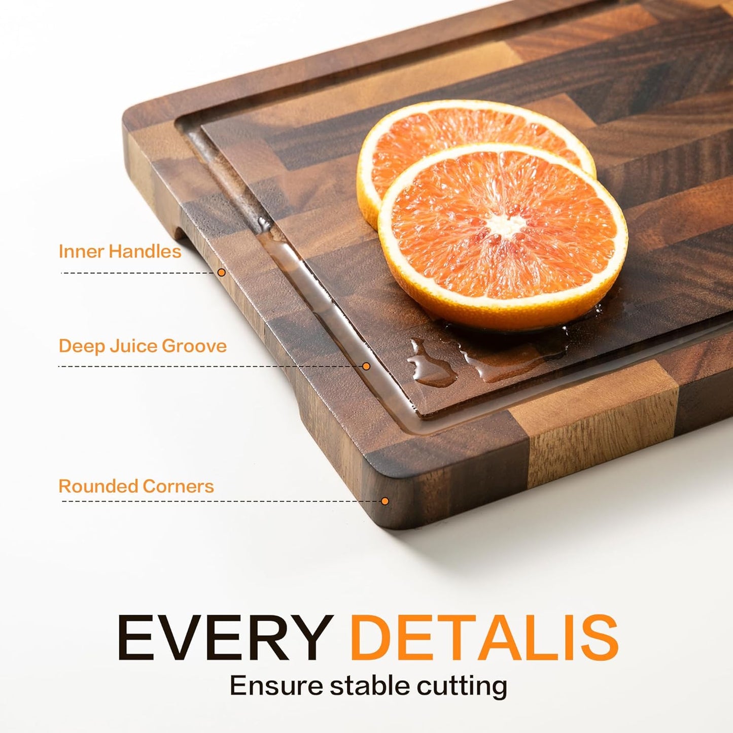 Walnut Wood Cutting Board, End Grain Cutting Boards for Kitchen, Wooden Chopping Board with Inner Handle & Juice Groove, Reversible Butcher Block Meal Prep & Serving with Gift Box, 17"×13"×1"