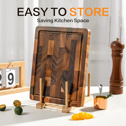 Walnut Wood Cutting Board, End Grain Cutting Boards for Kitchen, Wooden Chopping Board with Inner Handle & Juice Groove, Reversible Butcher Block Meal Prep & Serving with Gift Box, 17"×13"×1"