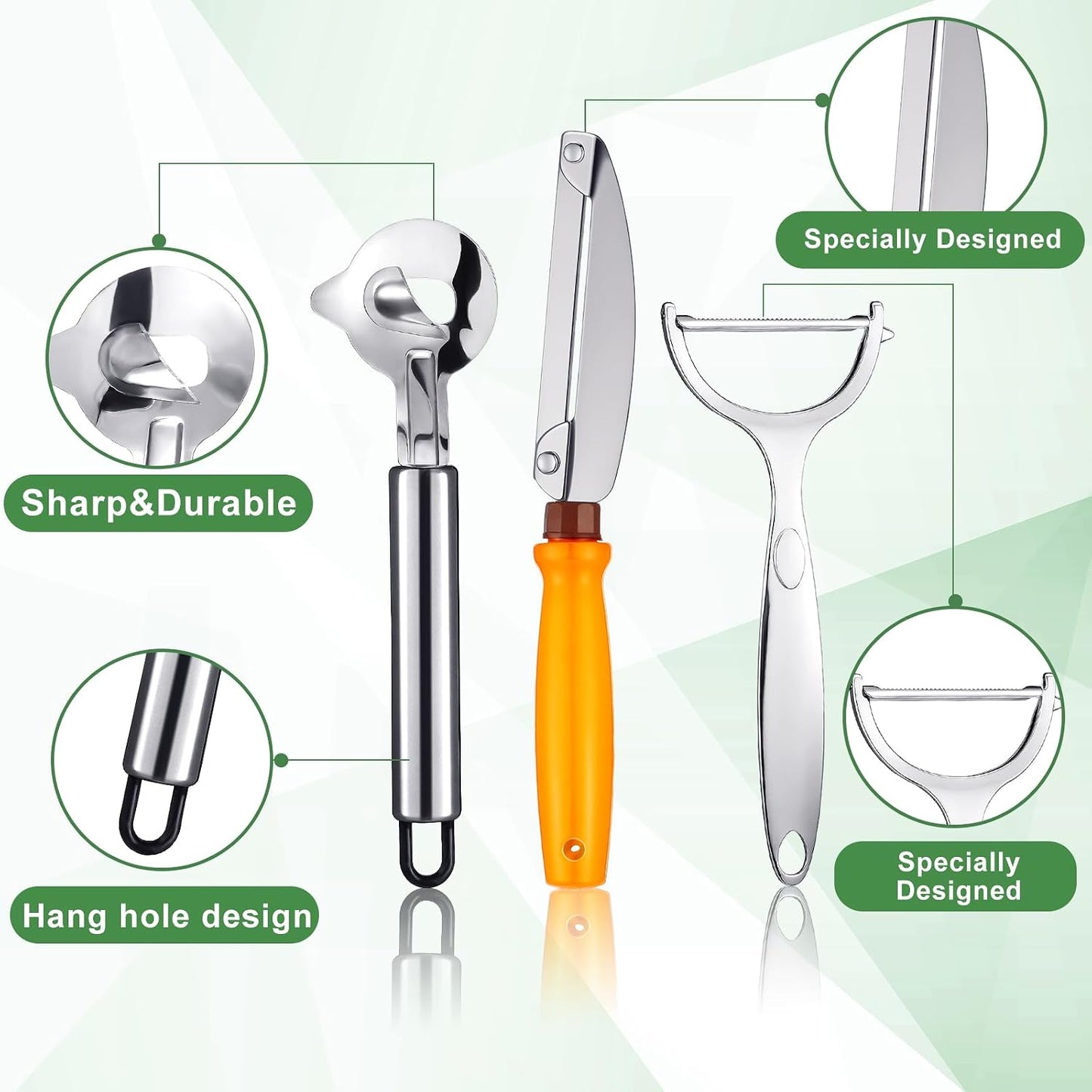 4 Pcs Cactus Peeler Tools Set, Peeler Spoon, Stainless Steel Cactus Paring Knife Long Handle with Hole Slicing Noodle Cutter for Kitchen Cooking, Cuchara Multi-function Pelador De Nopales
