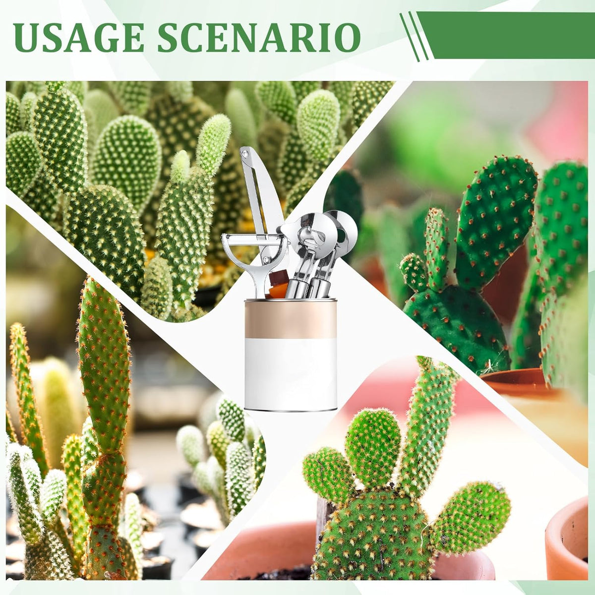 4 Pcs Cactus Peeler Tools Set, Peeler Spoon, Stainless Steel Cactus Paring Knife Long Handle with Hole Slicing Noodle Cutter for Kitchen Cooking, Cuchara Multi-function Pelador De Nopales