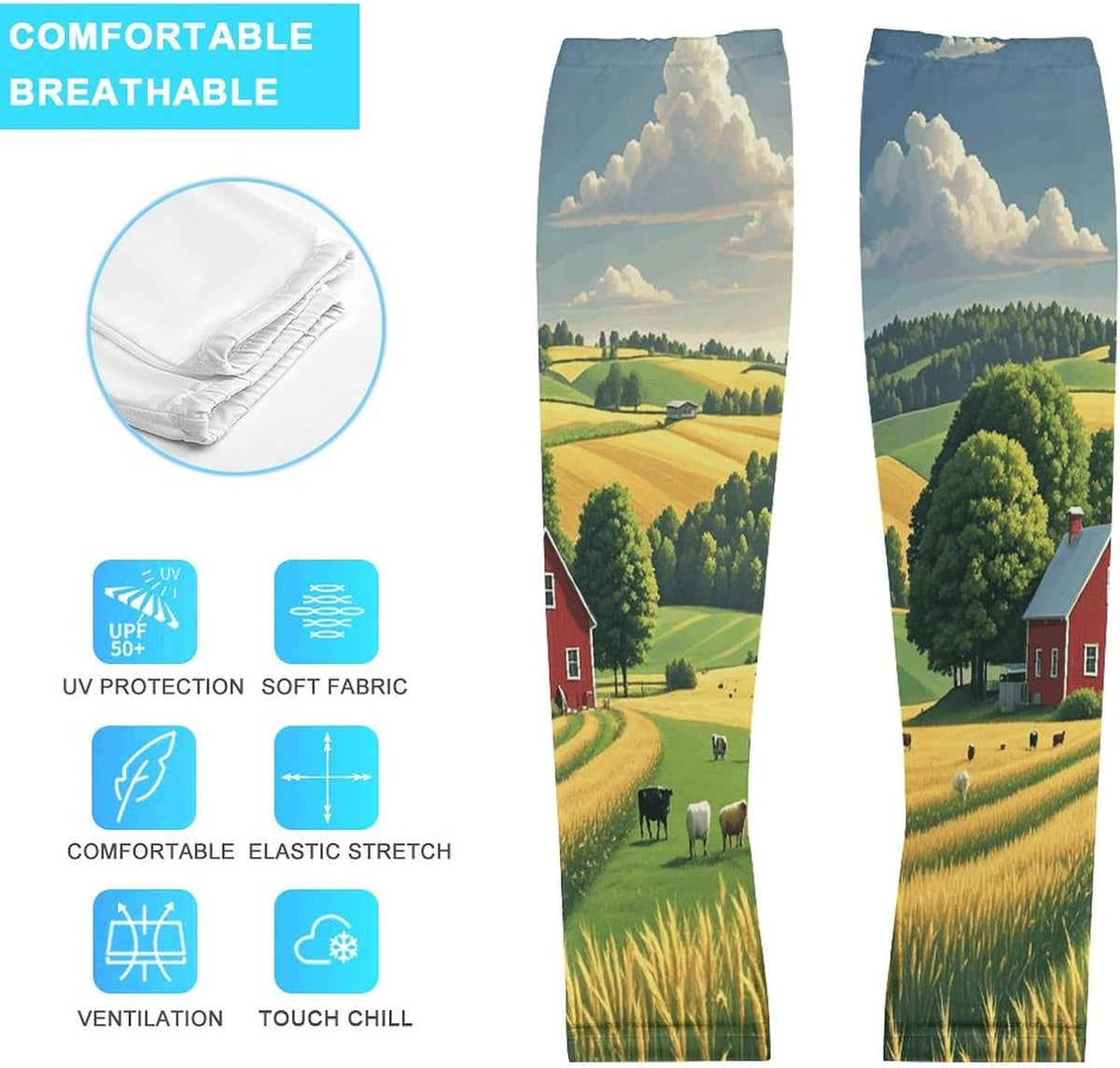 Country Farm Cooling Arm Sleeves Ice Silk Breathable UV Sun Protection, Sports Arm Sleeves
