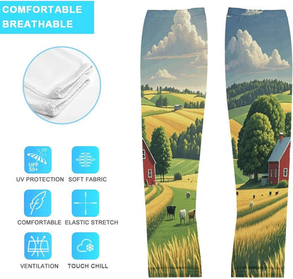 Country Farm Cooling Arm Sleeves Ice Silk Breathable UV Sun Protection, Sports Arm Sleeves