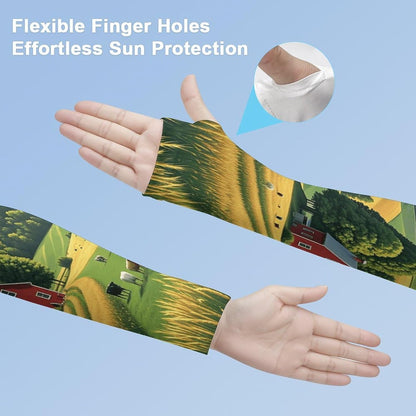 Country Farm Cooling Arm Sleeves Ice Silk Breathable UV Sun Protection, Sports Arm Sleeves
