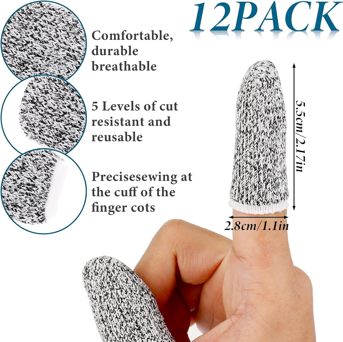 12 Pcs Cut Resistant Finger Cots Anti-Slip Finger Sleeve Protectors Reusable Thumb Anti-Cut Fingertips Covers Protection Guards Glove for Kitchen Sculpture Work Garden Picking
