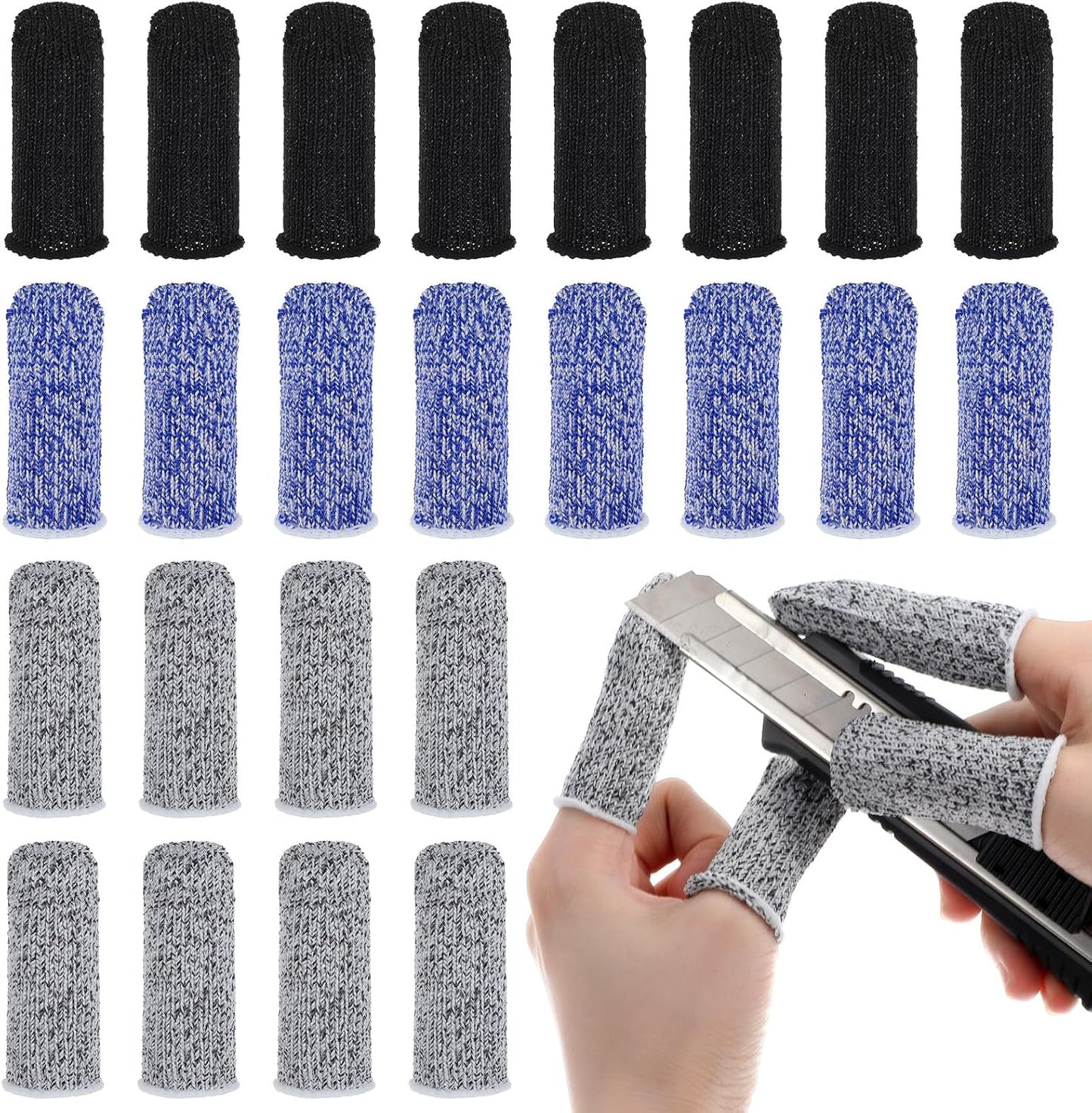 24PCS Finger Cut Resistant Protector Gloves Cots Breathable Reusable Durable Finger Sleeves Anti-Slip Thumb Fingertip Protection Gloves for Work Garden Kitchen Sculpture Grinding Stained Glass