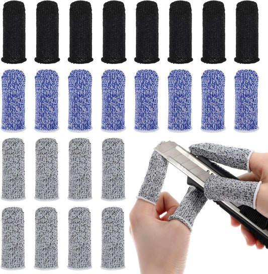 24PCS Finger Cut Resistant Protector Gloves Cots Breathable Reusable Durable Finger Sleeves Anti-Slip Thumb Fingertip Protection Gloves for Work Garden Kitchen Sculpture Grinding Stained Glass