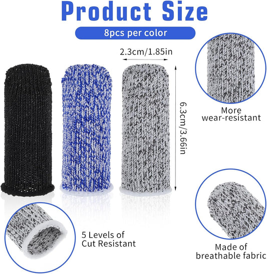 24PCS Finger Cut Resistant Protector Gloves Cots Breathable Reusable Durable Finger Sleeves Anti-Slip Thumb Fingertip Protection Gloves for Work Garden Kitchen Sculpture Grinding Stained Glass