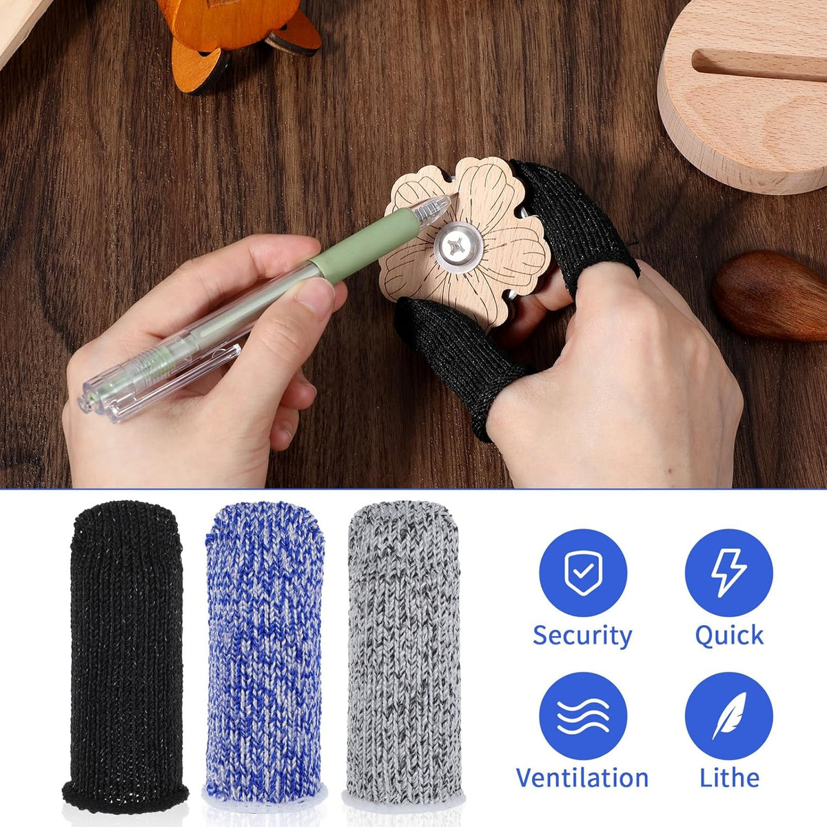 24PCS Finger Cut Resistant Protector Gloves Cots Breathable Reusable Durable Finger Sleeves Anti-Slip Thumb Fingertip Protection Gloves for Work Garden Kitchen Sculpture Grinding Stained Glass