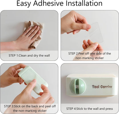 2-in-1 Wall Mounted Knife Holder & Sharpener, No Drilling Kitchen Knife Storage Rack with Built-In Ceramic Sharpening Rod, Air Dry Design to Prevent Rust