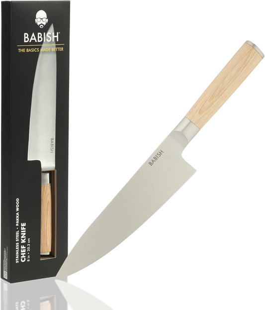 8-Inch Chef Knife – High-Carbon 1.4116 German Steel Kitchen Knife with Light Pakka Wood Handle, Full-Tang Razor Sharp Chef’s Blade for Chopping, Slicing, Dicing & Everyday Prep