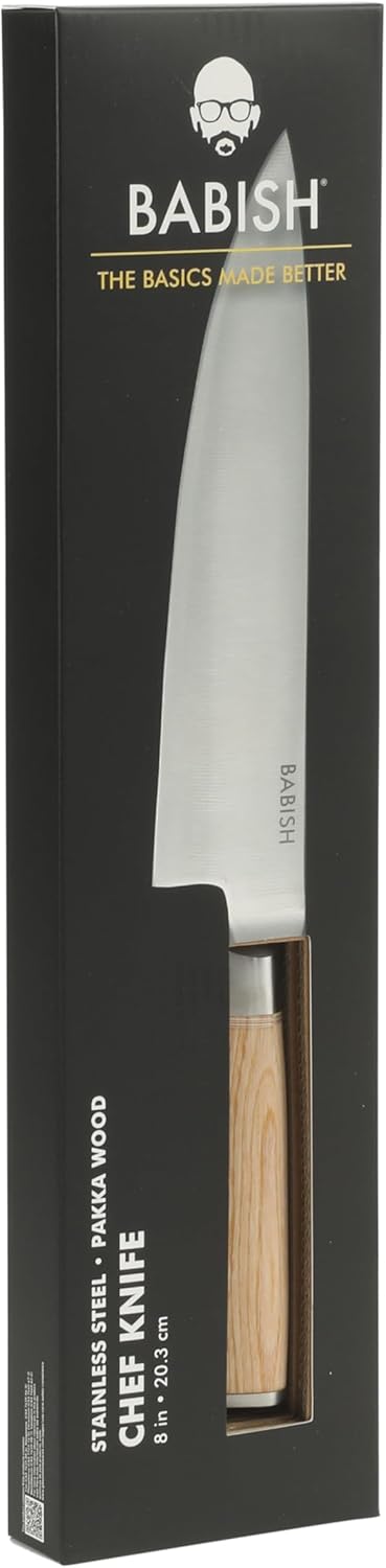 8-Inch Chef Knife – High-Carbon 1.4116 German Steel Kitchen Knife with Light Pakka Wood Handle, Full-Tang Razor Sharp Chef’s Blade for Chopping, Slicing, Dicing & Everyday Prep