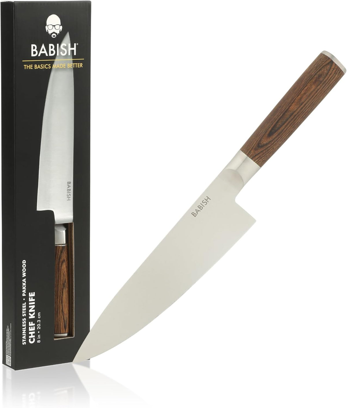 8-Inch Chef Knife – High-Carbon 1.4116 German Steel Kitchen Knife with Light Pakka Wood Handle, Full-Tang Razor Sharp Chef’s Blade for Chopping, Slicing, Dicing & Everyday Prep