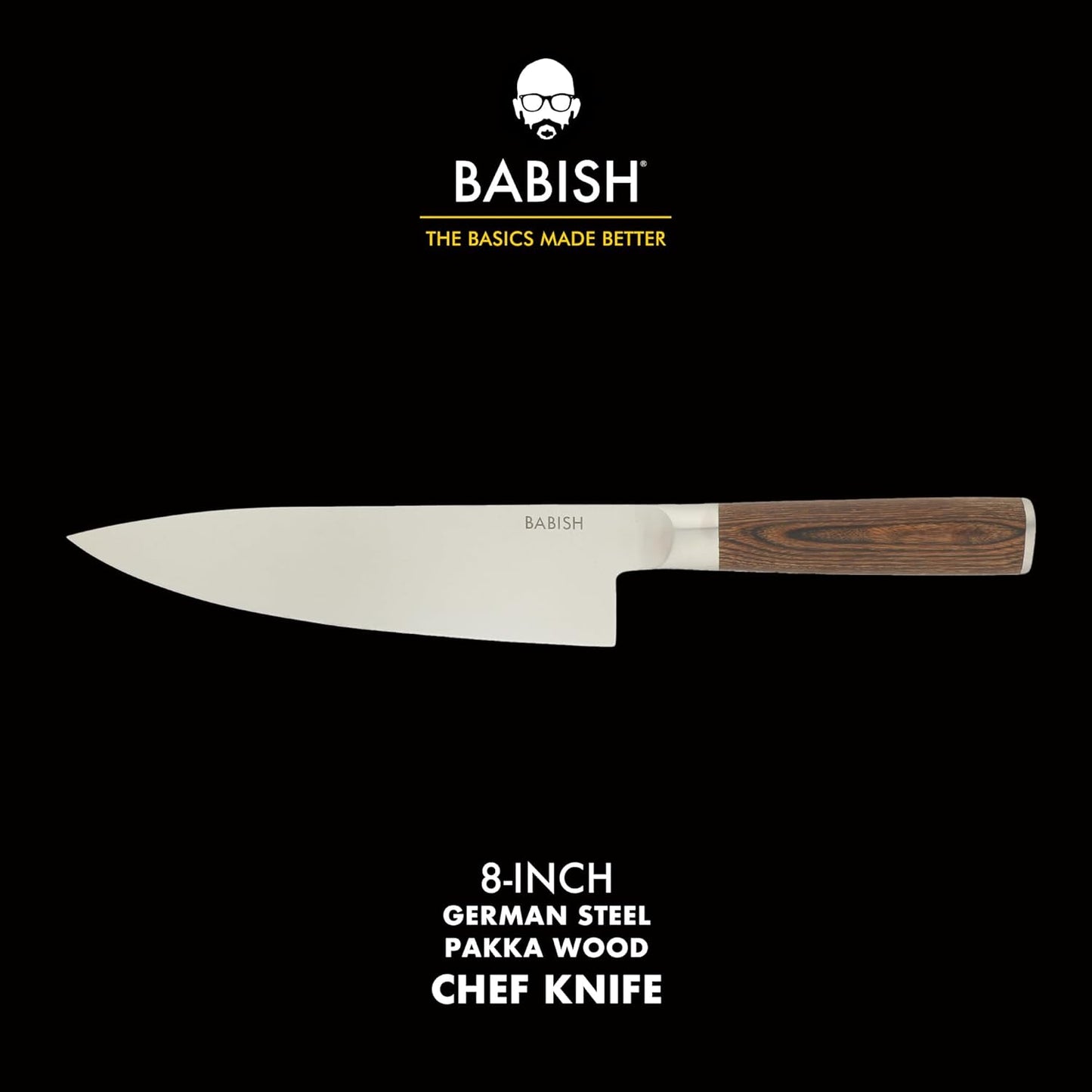 8-Inch Chef Knife – High-Carbon 1.4116 German Steel Kitchen Knife with Light Pakka Wood Handle, Full-Tang Razor Sharp Chef’s Blade for Chopping, Slicing, Dicing & Everyday Prep