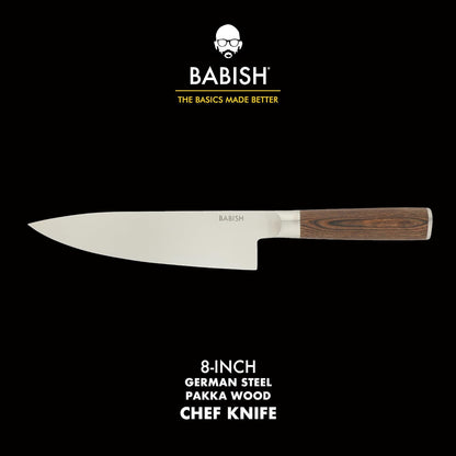 8-Inch Chef Knife – High-Carbon 1.4116 German Steel Kitchen Knife with Light Pakka Wood Handle, Full-Tang Razor Sharp Chef’s Blade for Chopping, Slicing, Dicing & Everyday Prep