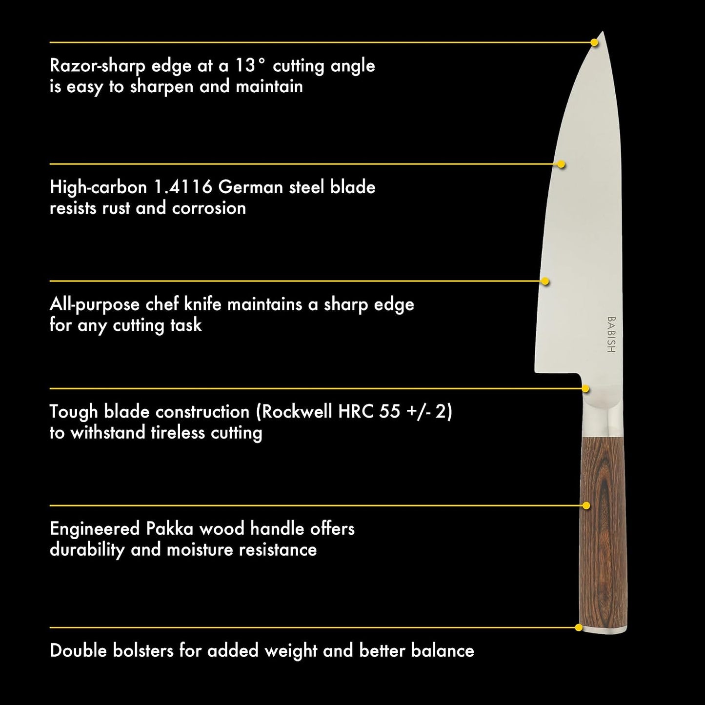 8-Inch Chef Knife – High-Carbon 1.4116 German Steel Kitchen Knife with Light Pakka Wood Handle, Full-Tang Razor Sharp Chef’s Blade for Chopping, Slicing, Dicing & Everyday Prep