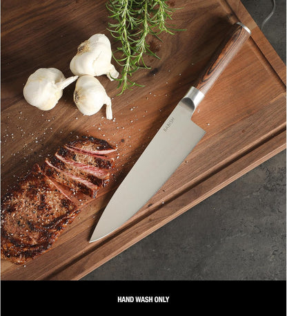 8-Inch Chef Knife – High-Carbon 1.4116 German Steel Kitchen Knife with Light Pakka Wood Handle, Full-Tang Razor Sharp Chef’s Blade for Chopping, Slicing, Dicing & Everyday Prep