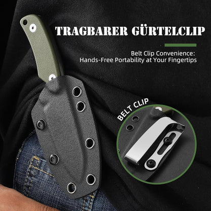 Omesio Neck Knife, Full Tang EDC Knife Necklace for Men, 5.82" Fixed Blade with Kydex SHeath and Clip, Nessmuk Blade Small D2 Steel G10 Handle for Outdoor, Survival, Camping