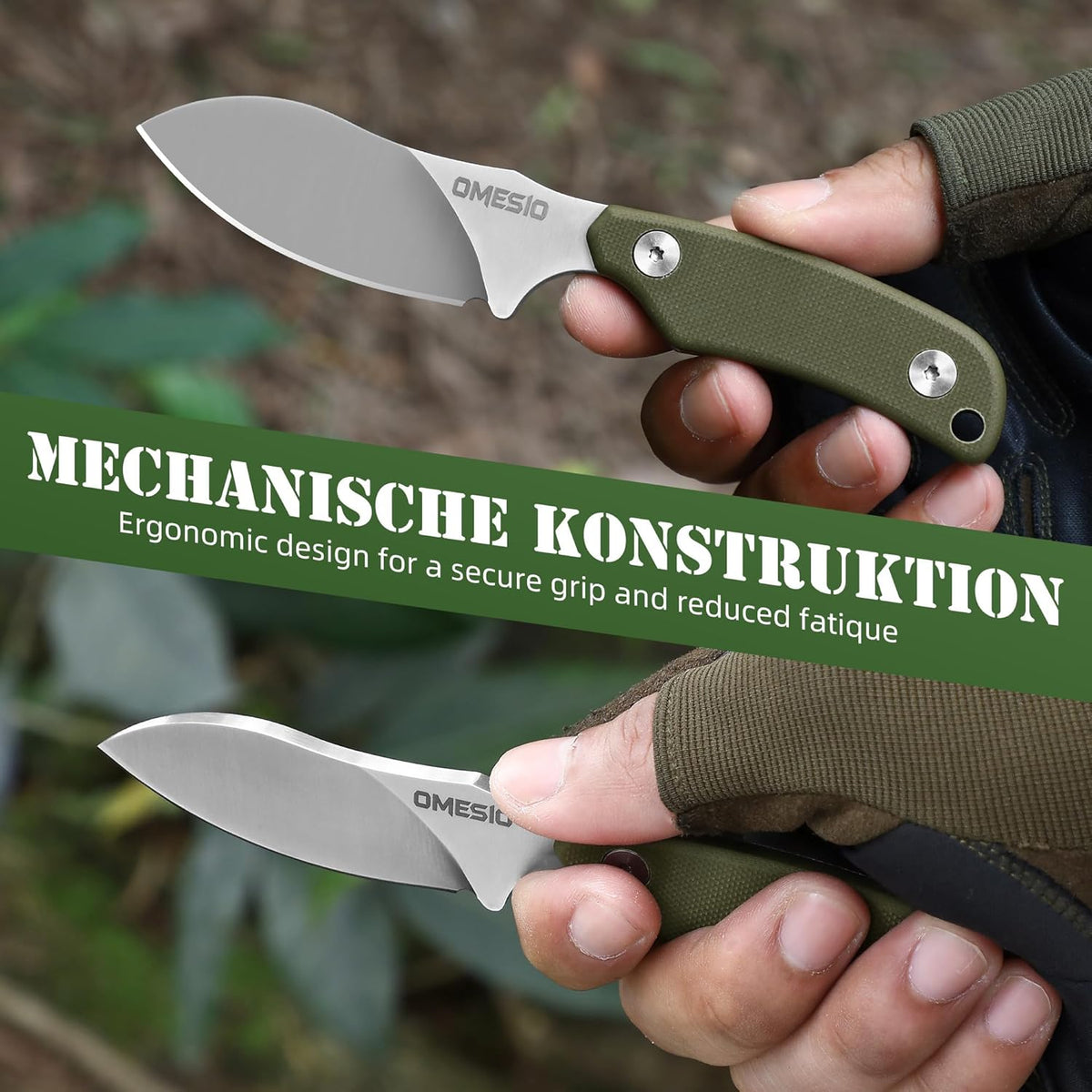 Omesio Neck Knife, Full Tang EDC Knife Necklace for Men, 5.82" Fixed Blade with Kydex SHeath and Clip, Nessmuk Blade Small D2 Steel G10 Handle for Outdoor, Survival, Camping