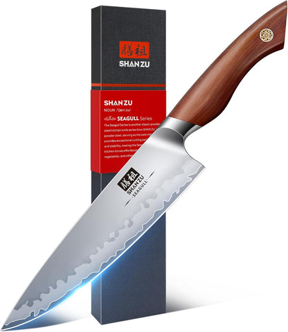 Chef Knife 8 Inch, American S35VN Powder Steel Sharp Kitchen Knife, Professional Cooking Knife with Ergonomic Red Sandalwood Handle, Meat Cutting Gyuto Knife, Gifts for Women & Men
