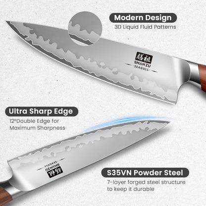 Chef Knife 8 Inch, American S35VN Powder Steel Sharp Kitchen Knife, Professional Cooking Knife with Ergonomic Red Sandalwood Handle, Meat Cutting Gyuto Knife, Gifts for Women & Men