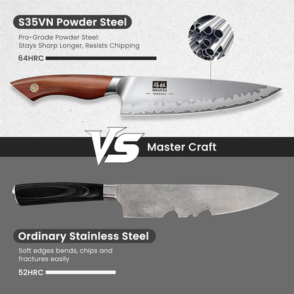 Chef Knife 8 Inch, American S35VN Powder Steel Sharp Kitchen Knife, Professional Cooking Knife with Ergonomic Red Sandalwood Handle, Meat Cutting Gyuto Knife, Gifts for Women & Men
