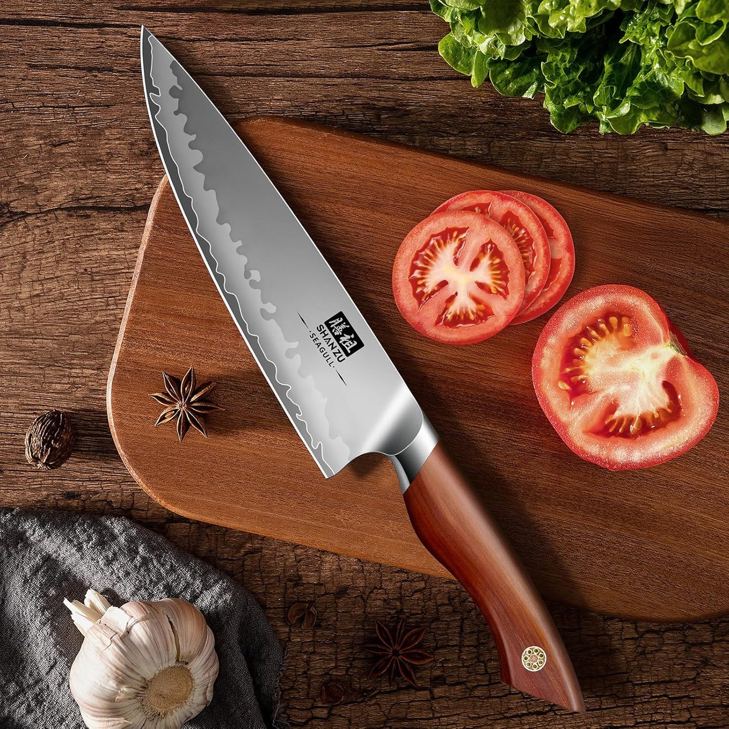 Chef Knife 8 Inch, American S35VN Powder Steel Sharp Kitchen Knife, Professional Cooking Knife with Ergonomic Red Sandalwood Handle, Meat Cutting Gyuto Knife, Gifts for Women & Men