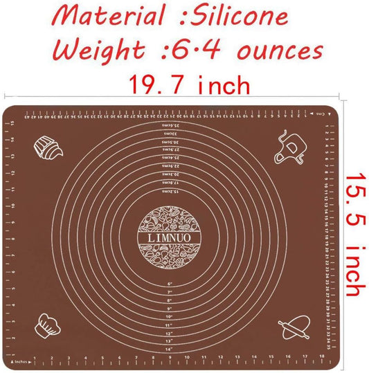 Silicone Baking Mat, Extra Thick Large Non Stick Pastry Mat Sheet for Dough Pie Crust Rolling Mats (Brown, M-16''(W)*20''(L))