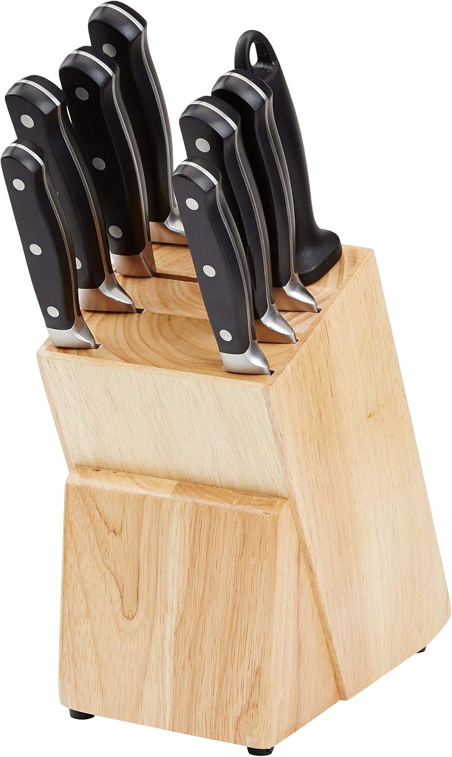High-Carbon Stainless Steel Kitchen Knife Set with Ergonomic Handles, Full Tang Construction, Pine Wood Block, Black